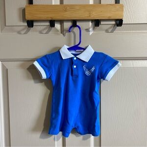 Tiny Troops Airforce Infant Romper One Piece Outfit - Size 6-9M. Blue. Collared